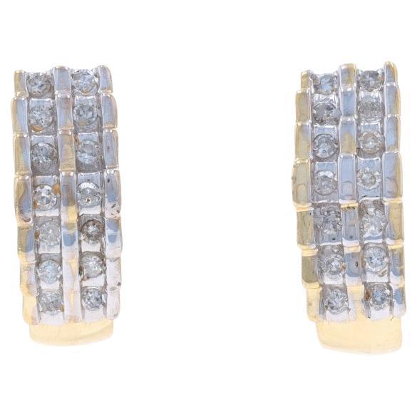 Yellow Gold Diamond J-Hook Earrings - 10k Single .20ctw Pierced For Sale