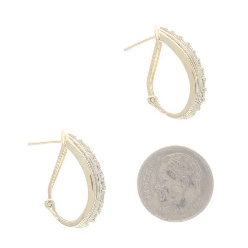Single Cut Yellow Gold Diamond J-Hoop Earrings - 10k Single 1.00ctw Stripes Pierced For Sale