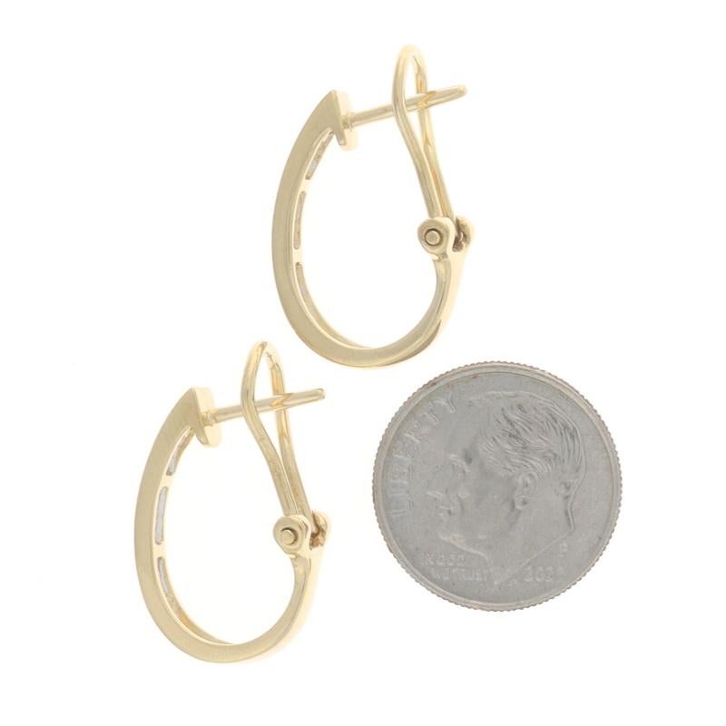 Round Cut Yellow Gold Diamond J-Hoop Earrings - 14k Round .28ctw Channel Set Pierced For Sale