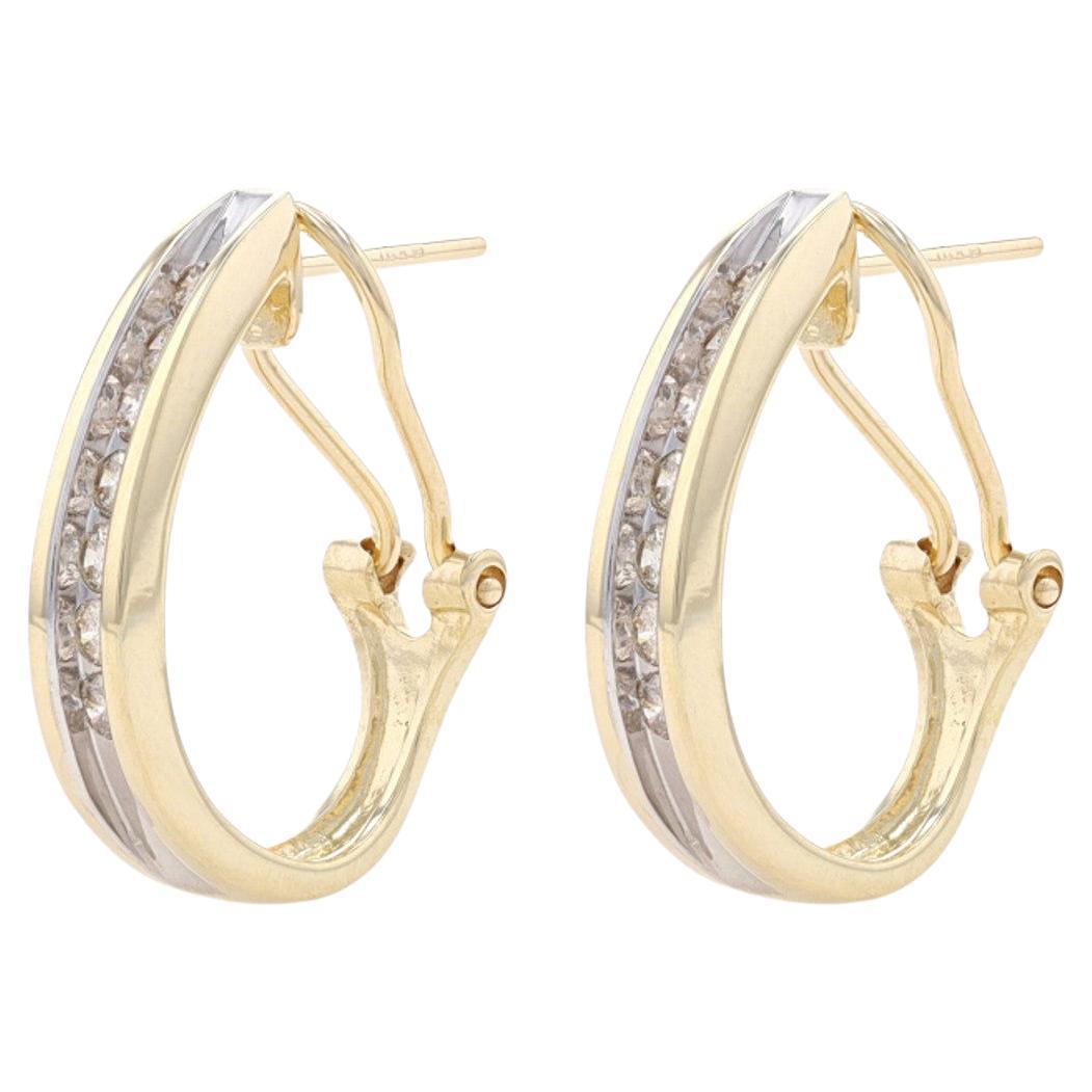 Yellow Gold Round Italian Hoop Earrings, 14k Snap Closures Pierced For