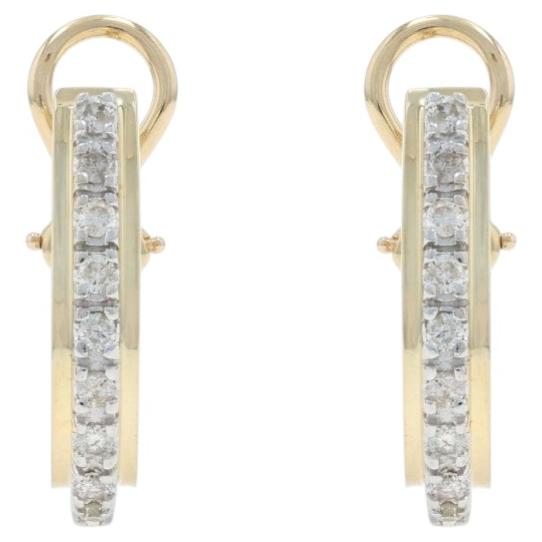 Yellow Gold Diamond J-Hoop Earrings - 14k Round Brilliant .44ctw Pierced