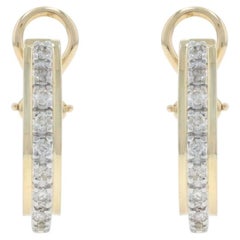 Yellow Gold Diamond J-Hoop Earrings - 14k Round Brilliant .44ctw Pierced