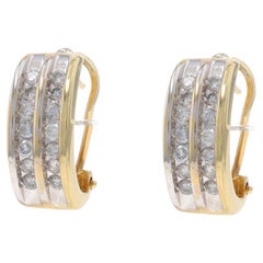 Yellow Gold Diamond J-Hoop Earrings - 14k Round Brilliant .50ctw Pierced