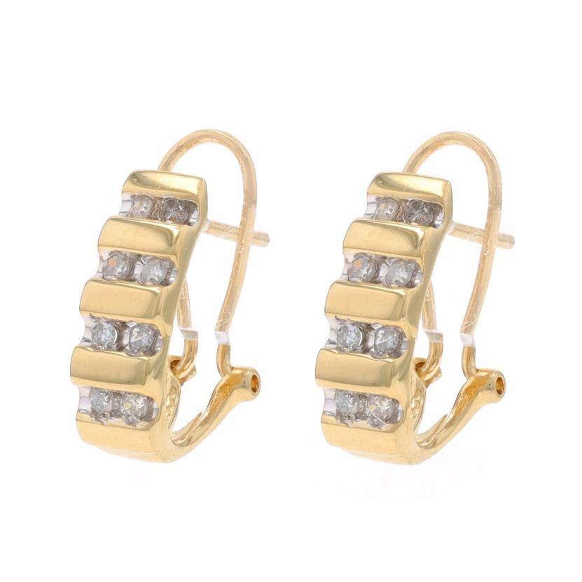 Taille simple Boucles d'oreilles J en or jaune avec diamants - 14k Single Cut .25ctw Stripes Pierce en vente
