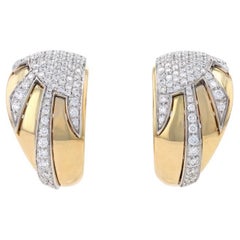 Yellow Gold Diamond J-Hoop Sunray Earrings - 18k Round Brilliant 2.00ctw Pierced