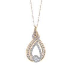 Yellow Gold Diamond Knot Teardrop Necklace 18 1/2" - 10k Single & Round .50ctw
