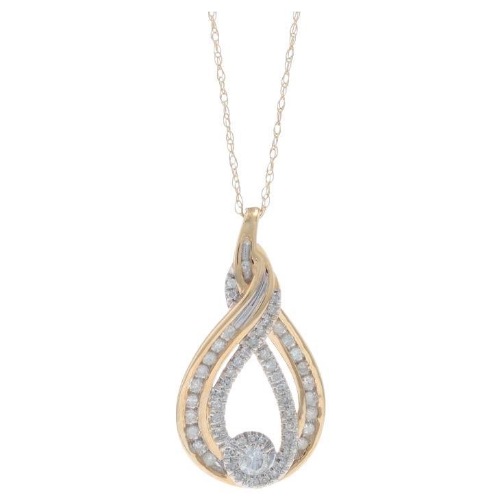 Yellow Gold Diamond Knot Teardrop Necklace 18 1/2" - 10k Single & Round .50ctw For Sale