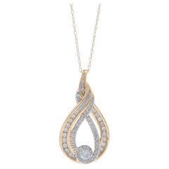 Yellow Gold Diamond Knot Teardrop Necklace 18 1/2" - 10k Single & Round .50ctw
