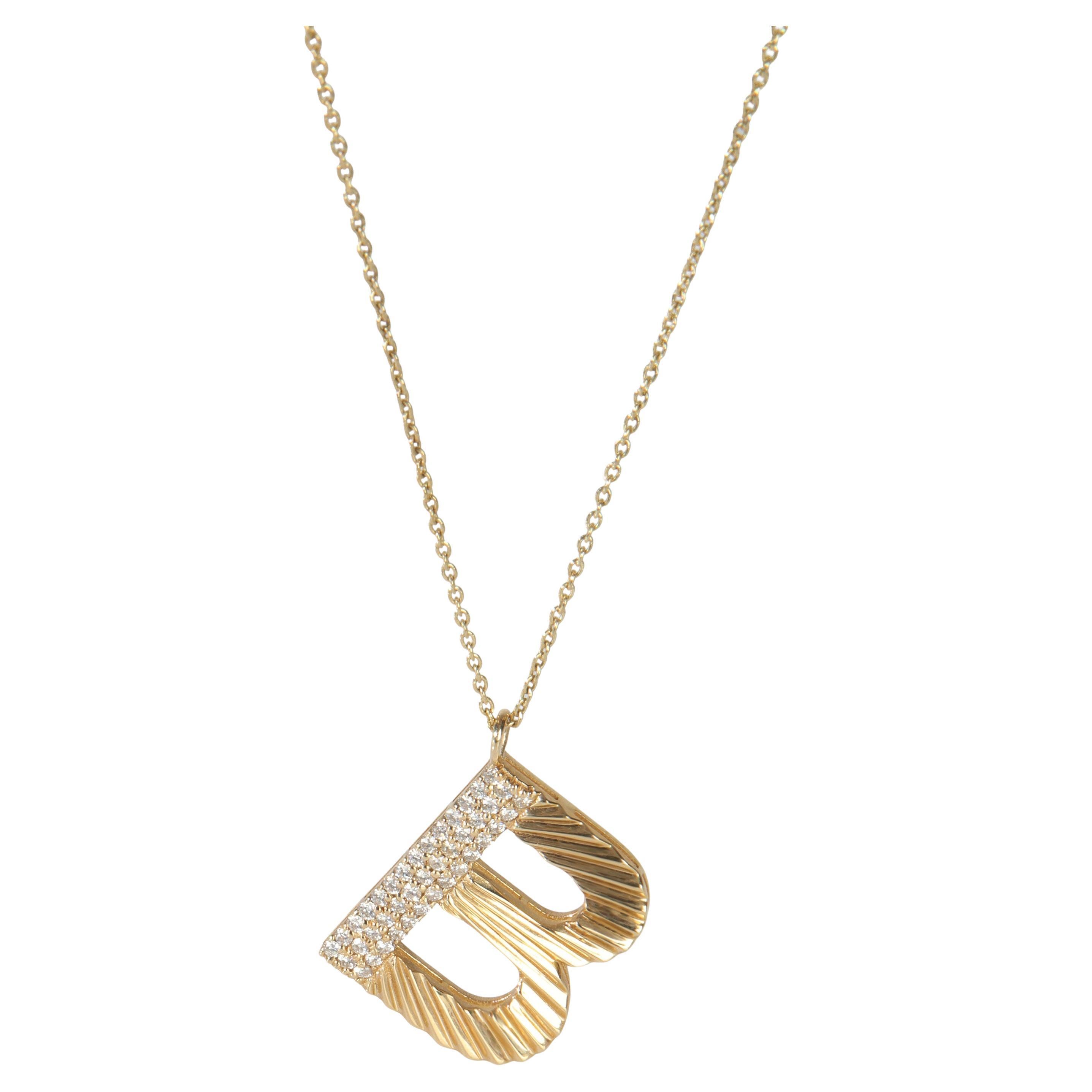 Yellow Gold Diamond Large Initial B Pendant For Sale