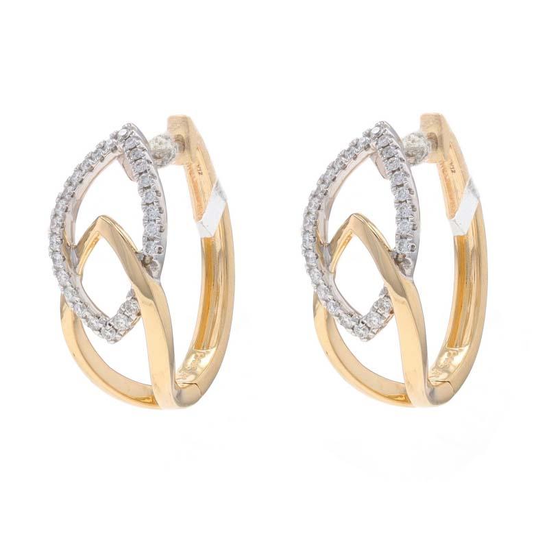 Taglio rotondo Orecchini a cerchio duo di diamanti in oro giallo - 14k Round .25ctw Botanical Pierced in vendita
