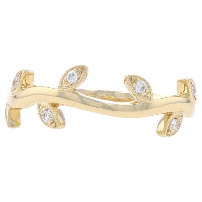Yellow Gold Diamond Leafy Vine Band - 14k Round Botanical Milgrain Wedding Ring For Sale