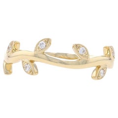 Yellow Gold Diamond Leafy Vine Band - 14k Round Botanical Milgrain Wedding Ring