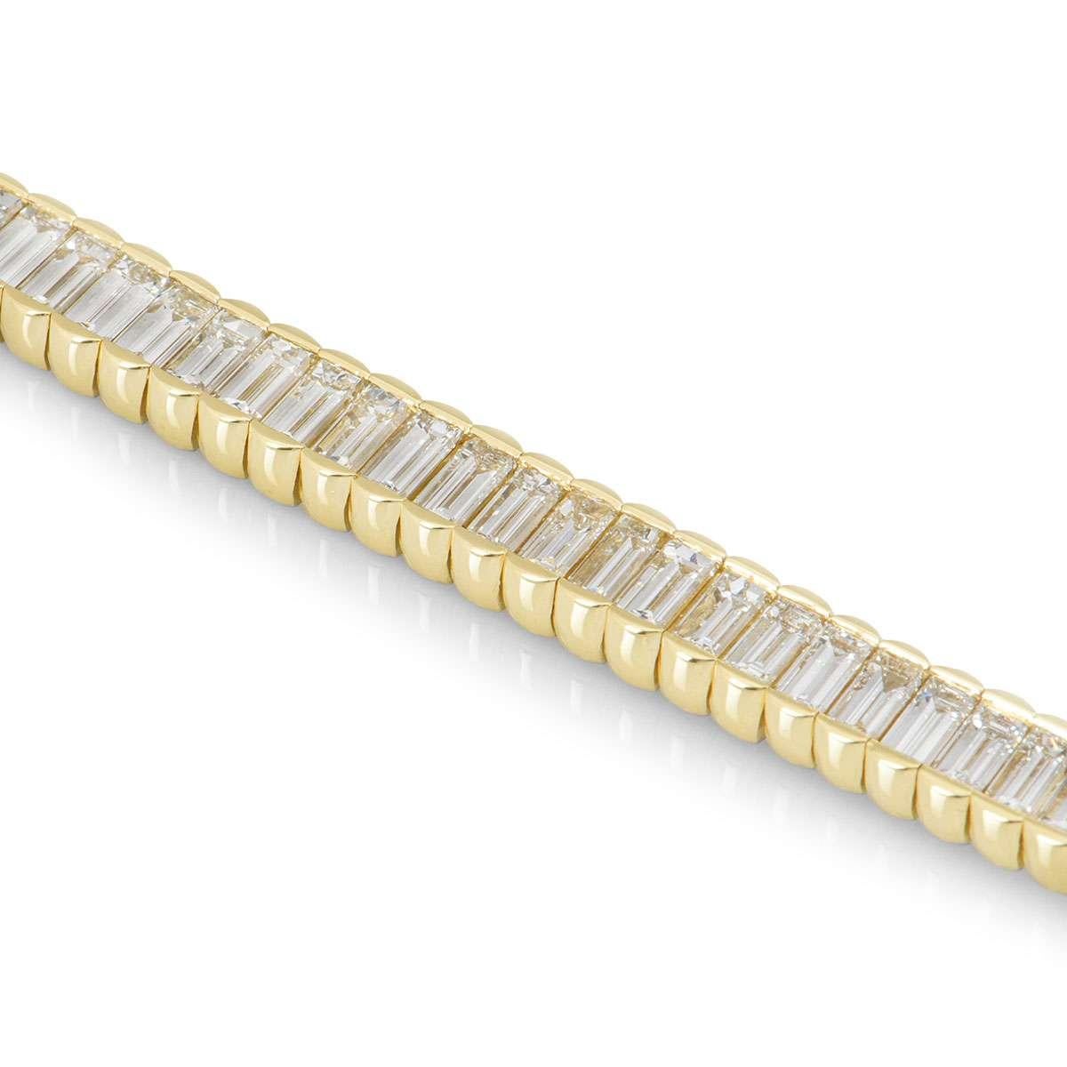 Baguette Cut Yellow Gold Diamond Line Tennis Bracelet 11.52 Carat