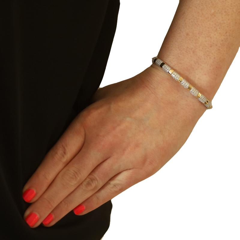 Round Cut Yellow Gold Diamond Link Bangle Bracelet 6 1/2