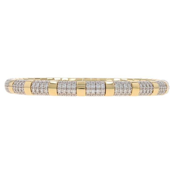 Yellow Gold Diamond Link Bangle Bracelet 6 1/2" 14k Round 1.91ctw Flexible