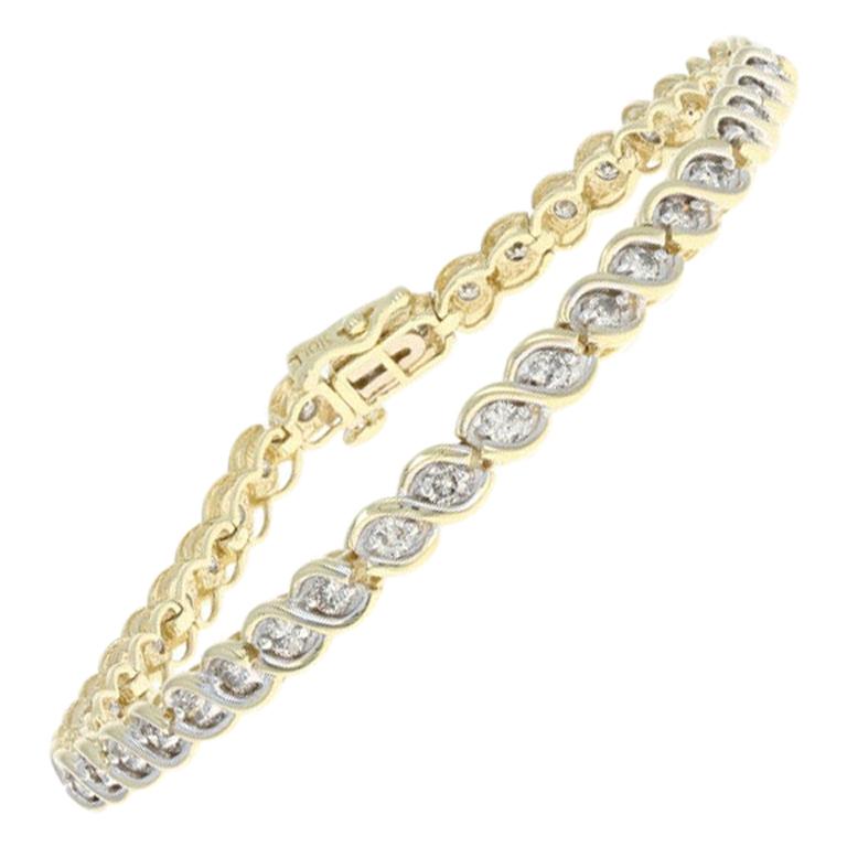 Yellow Gold Diamond Link Bracelet, 10 Karat Round Brilliant Cut 2.58 Carat