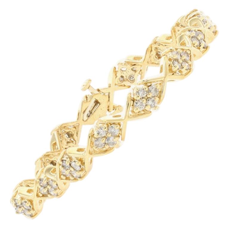 Yellow Gold Diamond Link Bracelet, 14 Karat Round Brilliant Cut 2.56 Carat
