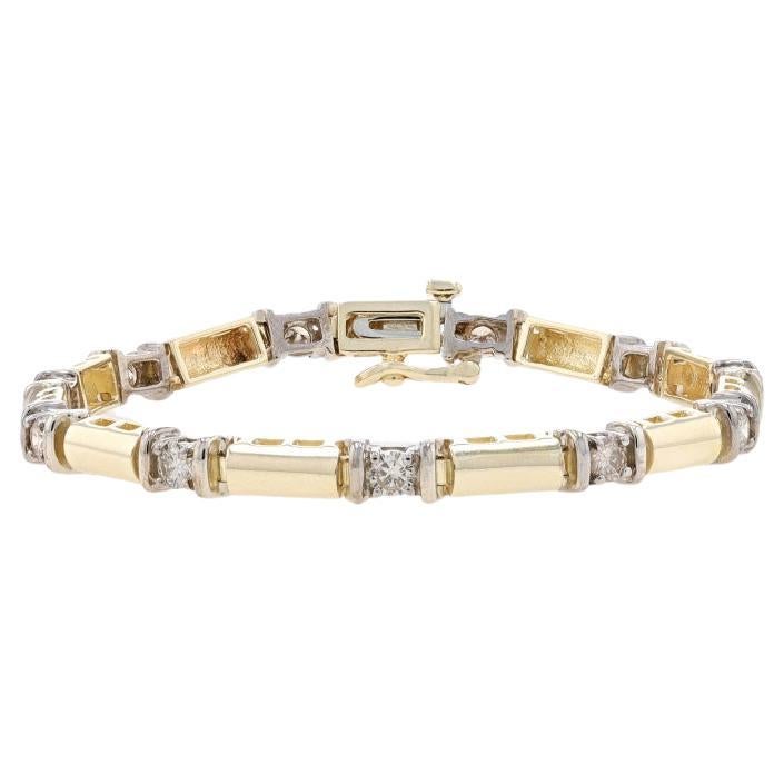 Yellow Gold Diamond Link Bracelet 6 3/4" - 14k Round Brilliant 1.50ctw For Sale
