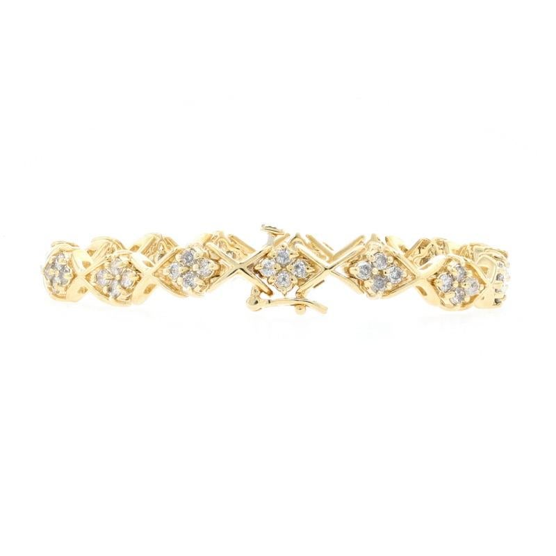 Round Cut Yellow Gold Diamond Link Bracelet, 14 Karat Round Brilliant Cut 2.56 Carat