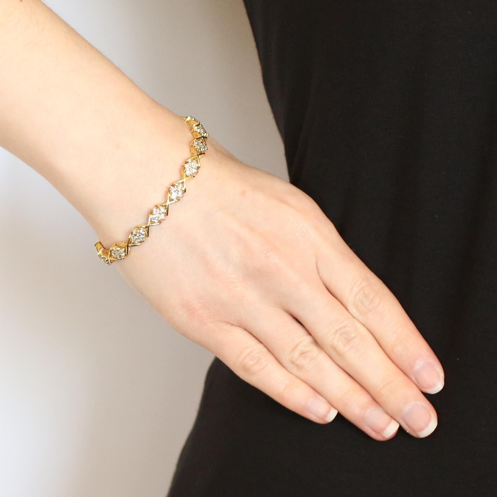 Women's Yellow Gold Diamond Link Bracelet, 14 Karat Round Brilliant Cut 2.56 Carat