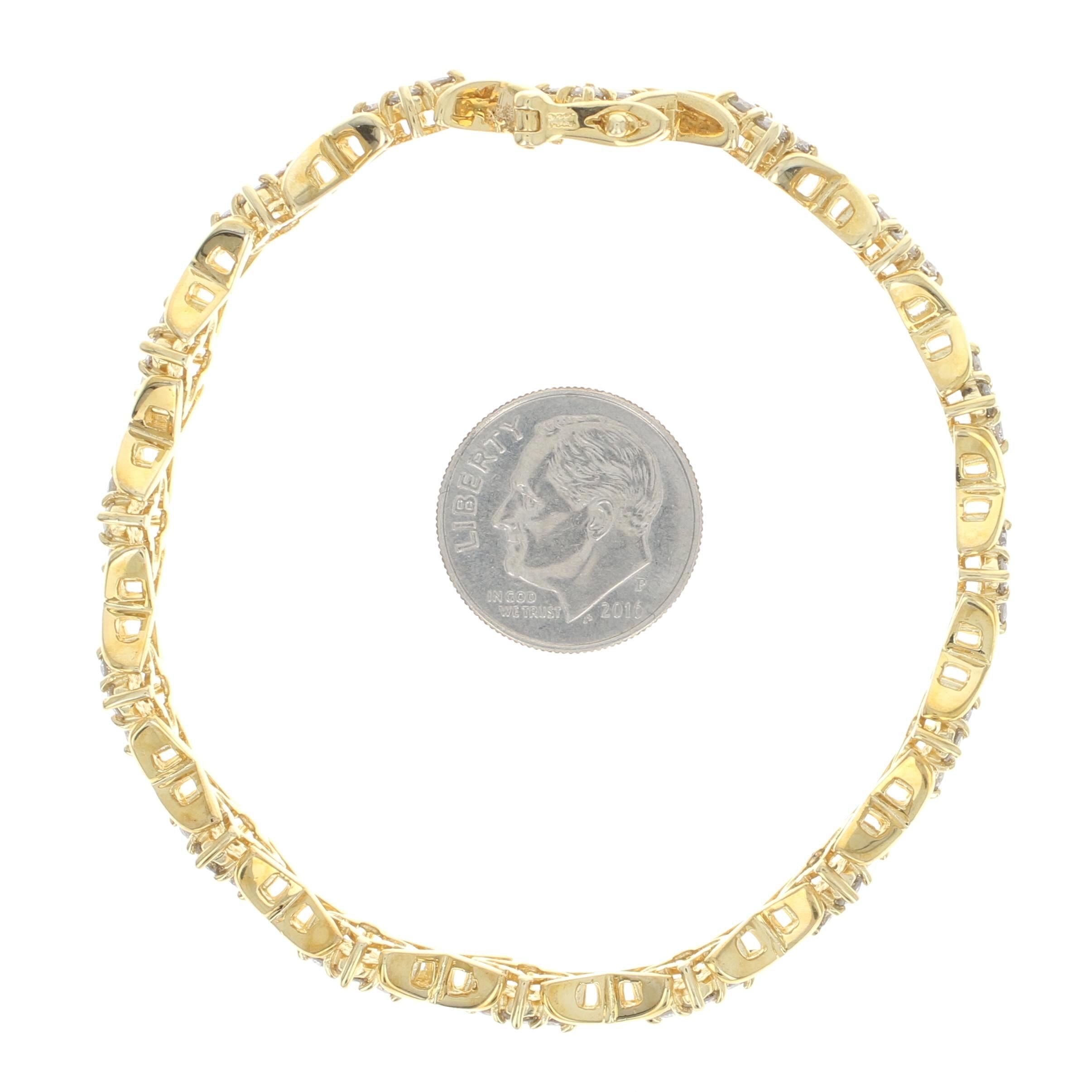 Yellow Gold Diamond Link Bracelet, 14 Karat Round Brilliant Cut 2.56 Carat 2