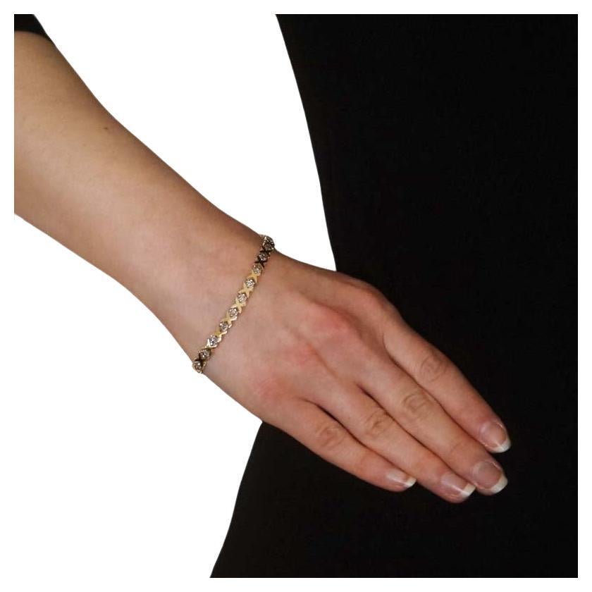 Yellow Gold Diamond Link Bracelet 7 1/2" - 10k Round 2.00ctw Hugs & Kisses XOXO For Sale