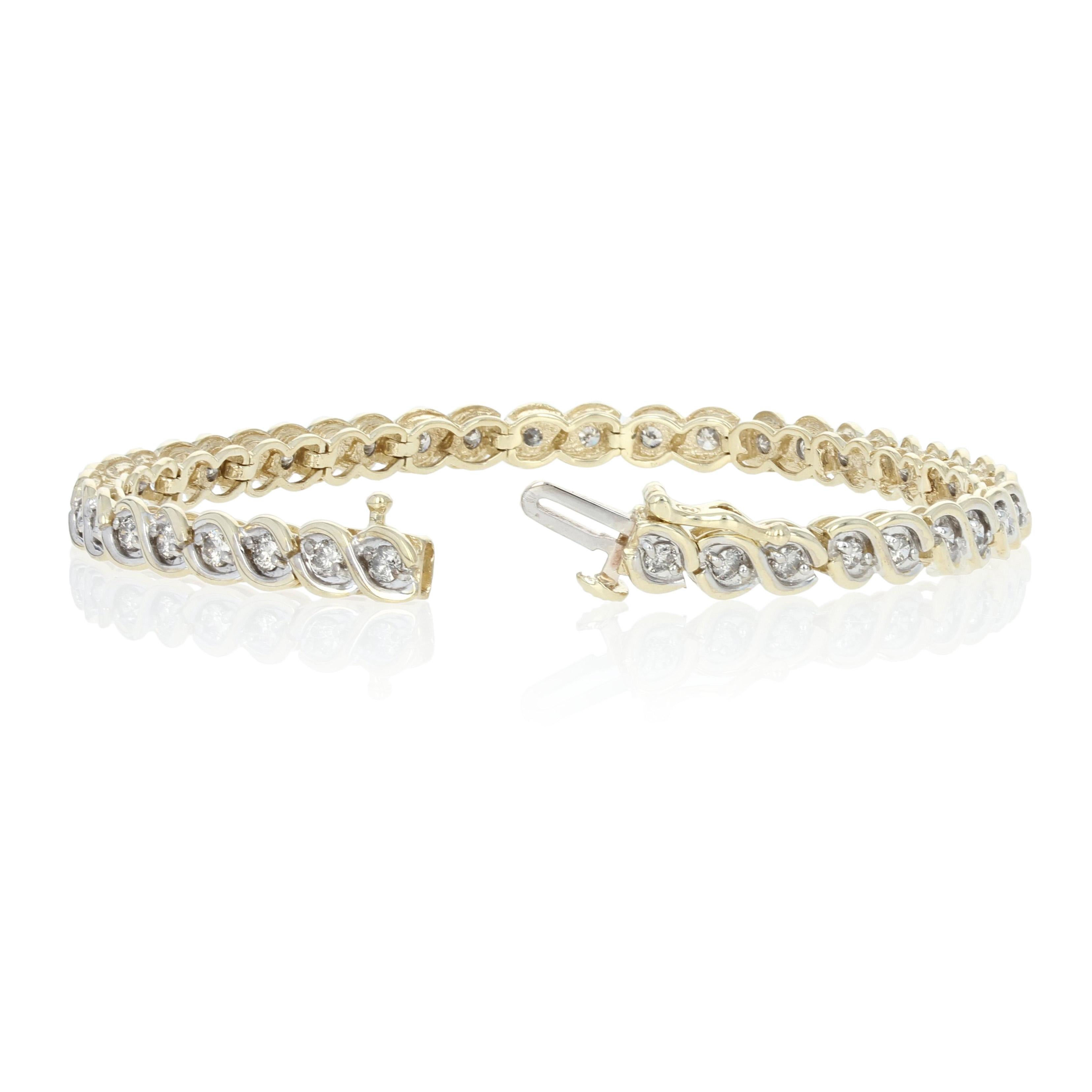 Women's Yellow Gold Diamond Link Bracelet, 10 Karat Round Brilliant Cut 2.58 Carat