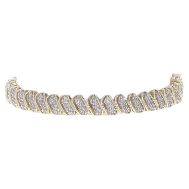 Yellow Gold Diamond Link Bracelet 7 1/4" - 10k Single Cut 2.00ctw For Sale