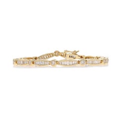 Yellow Gold Diamond Link Bracelet 7 1/4" -14k Round Brilliant & Baguette 4.00ctw