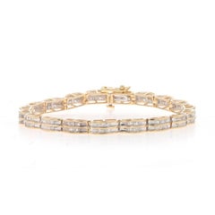 Yellow Gold Diamond Link Bracelet 7" - 10k Baguette 2.00ctw Scallop