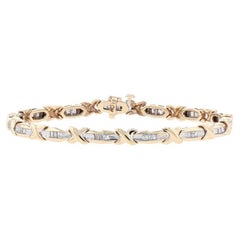 Yellow Gold Diamond Link Bracelet 7" - 10k Baguette Cut .50ctw