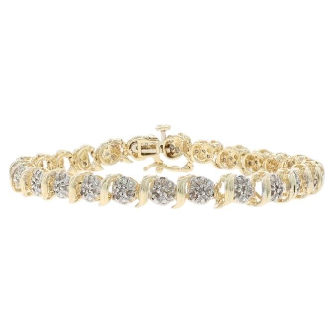 Yellow Gold Diamond Link Bracelet 7" - 10k Single Cut 1.00ctw For Sale