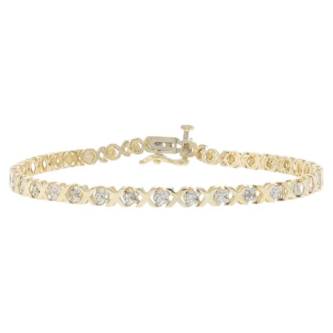 Yellow Gold Diamond Link Bracelet 7" - 10k Single Cut .10ctw
