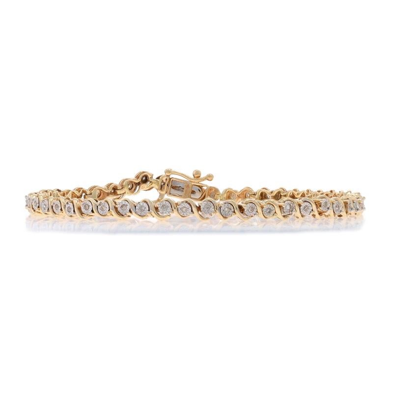 Metal Content: 10k Yellow Gold & 10k White Gold

Stone Information

Natural Diamonds
Carat(s): .25ctw
Cut: Single
Color: Champagne Brown
Clarity: SI1 - SI2

Total Carats: .25ctw

Style: Link
Fastening Type: Tongue Box Clasp with One Side Safety