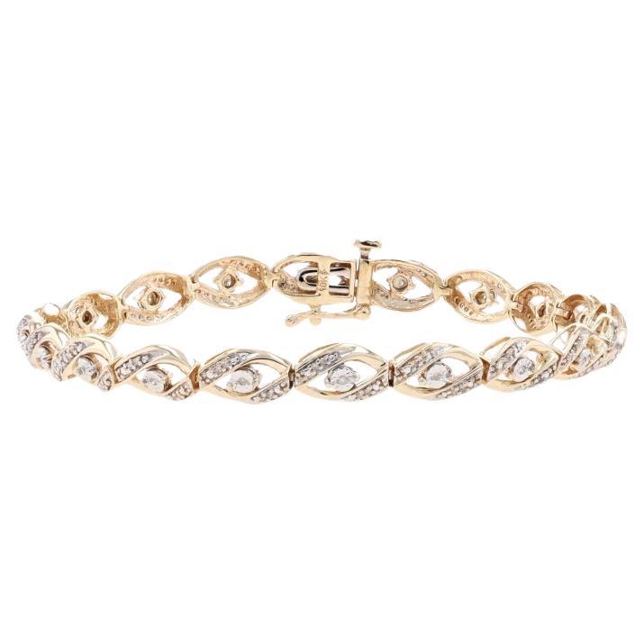 Yellow Gold Diamond Link Bracelet 7" - 10k Single Cut .50ctw Ribbon Twist For Sale