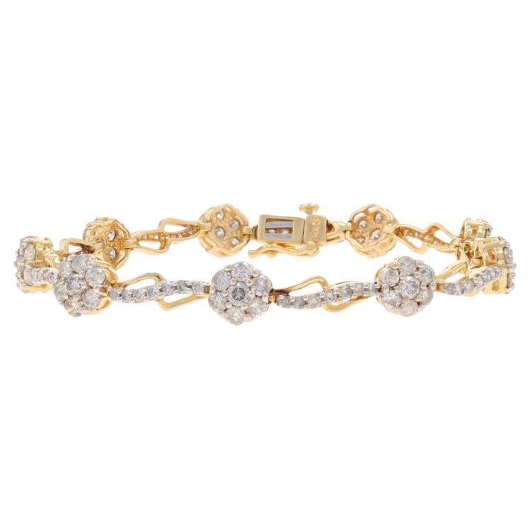 Yellow Gold Diamond Link Bracelet 7" - 14k Round Brilliant 5.40ctw Flower Garlan For Sale