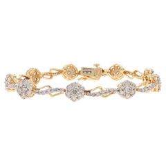 Yellow Gold Diamond Link Bracelet 7" - 14k Round Brilliant 5.40ctw Flower Garlan