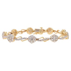 Yellow Gold Diamond Link Bracelet 7" - 14k Round Brilliant 5.40ctw Flower Garlan