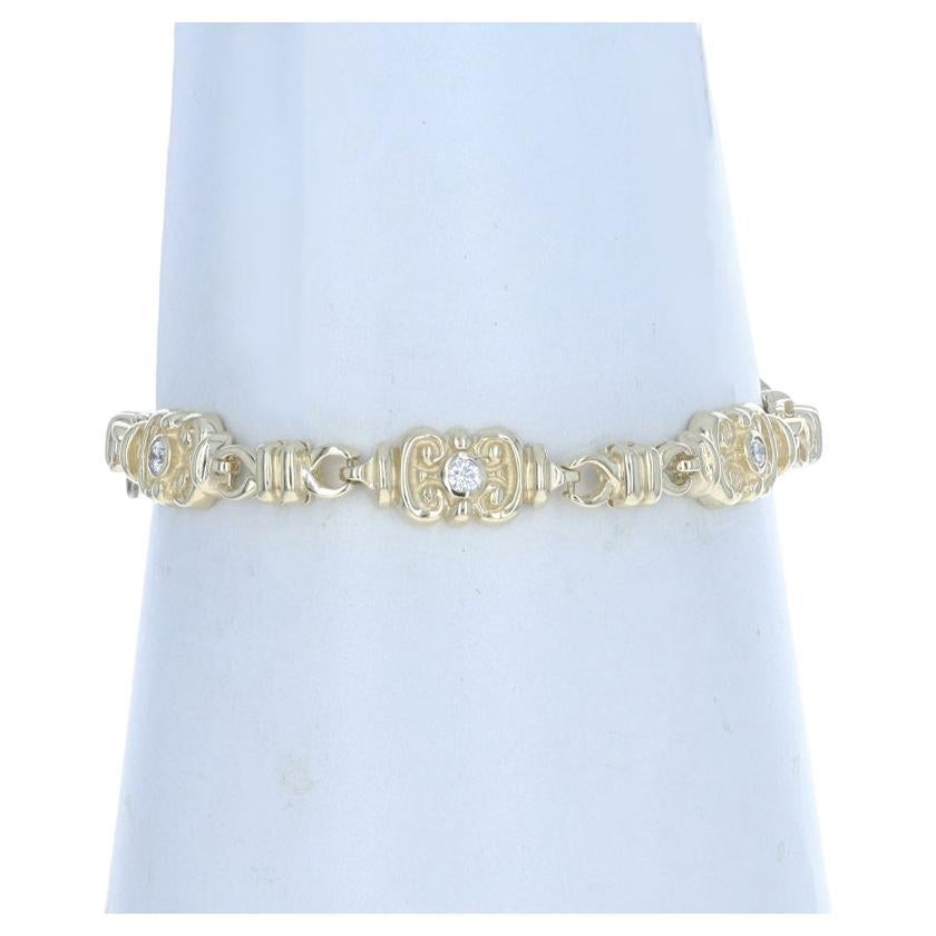 Yellow Gold Diamond Link Bracelet 7" - 14k Round Brilliant .60ctw Scroll For Sale
