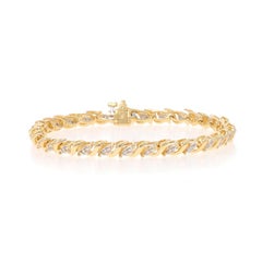 Yellow Gold Diamond Link Bracelet 7" - 14k Single Cut .66ctw Leaf Garland