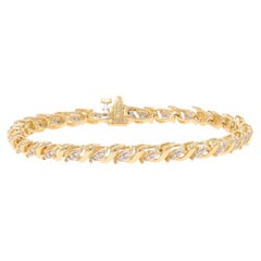 Yellow Gold Diamond Link Bracelet 7" - 14k Single Cut .66ctw Leaf Garland