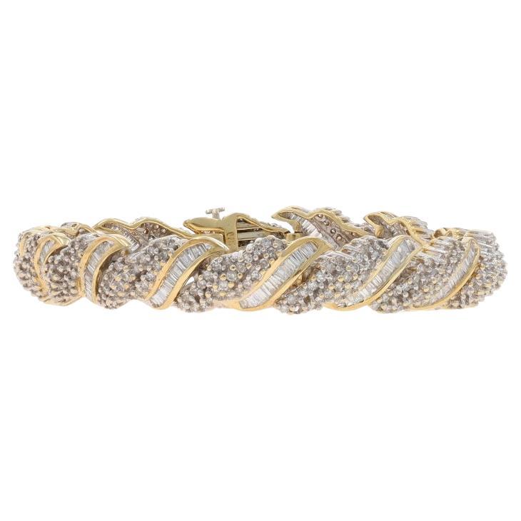 Yellow Gold Diamond Link Bracelet 7 3/4" 14k Single & Baguette 5.00ctw