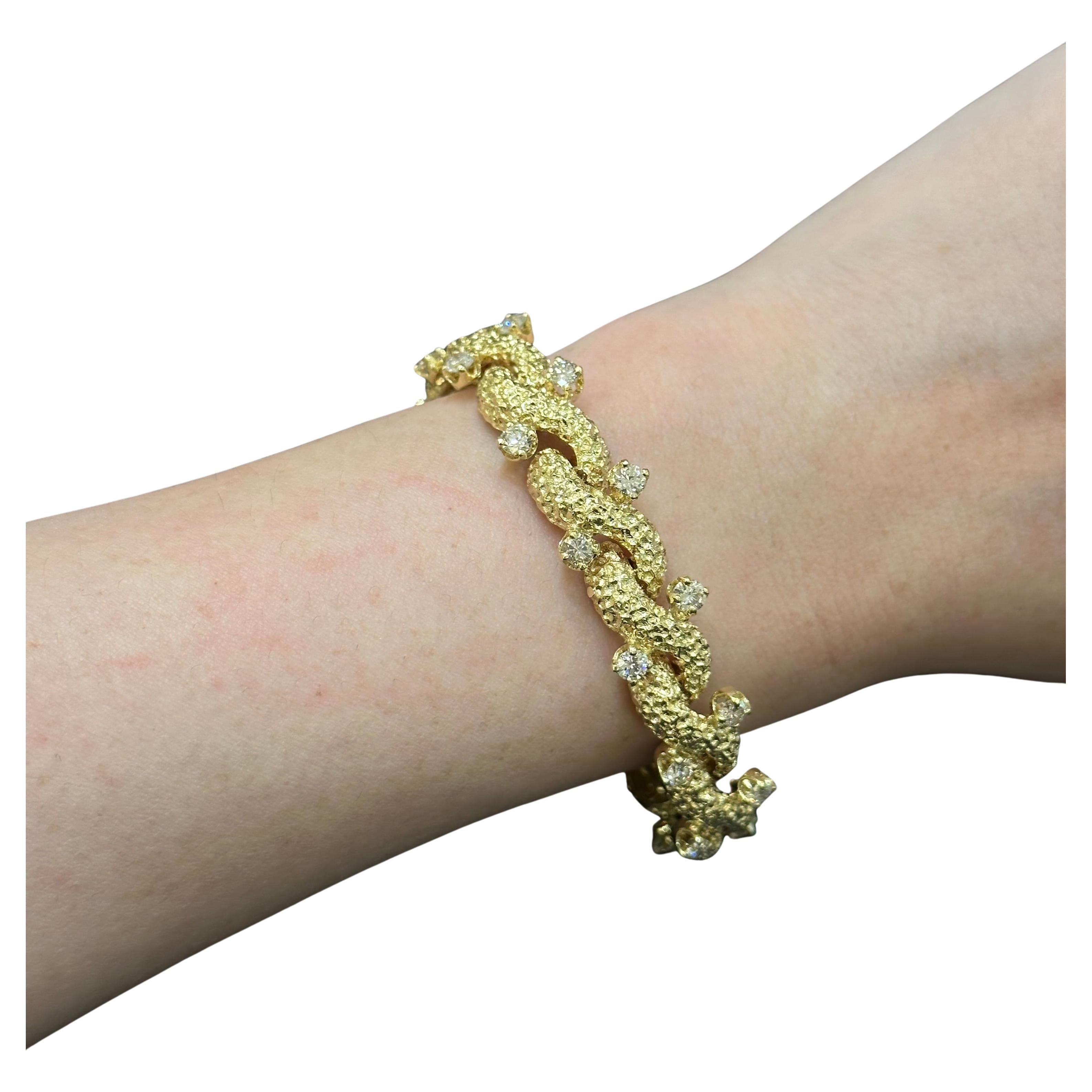 Yellow Gold Diamond Link Bracelet For Sale