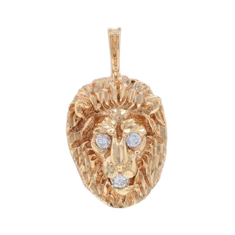 Metal Content: 10k Yellow Gold & 10k White Gold

Stone Information

Natural Diamonds
Carat(s): .30ctw
Cut: Round Brilliant
Color: G - H
Clarity: VS1 - VS2

Total Carats: .30ctw

Theme: Lion's Bust, King of the Jungle

Measurements

Tall (from