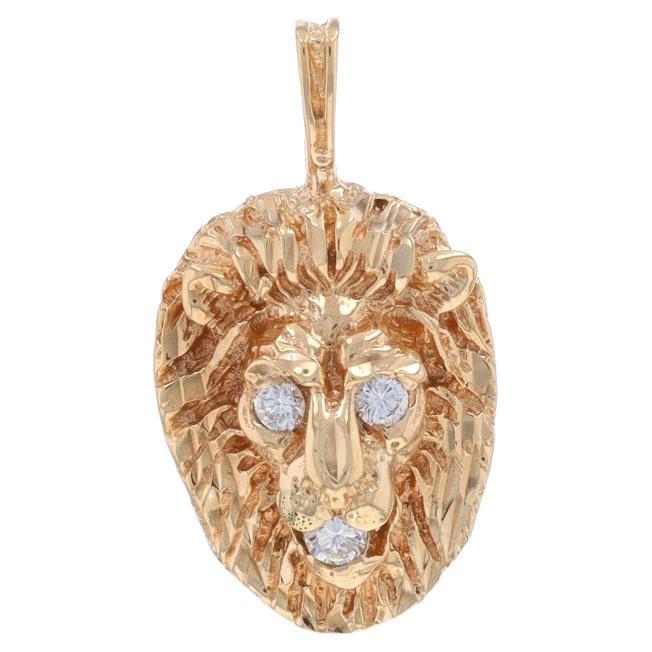 Yellow Gold Diamond Lion's Bust Men's Pendant 10k Round.30ctw King of the Jungle For Sale