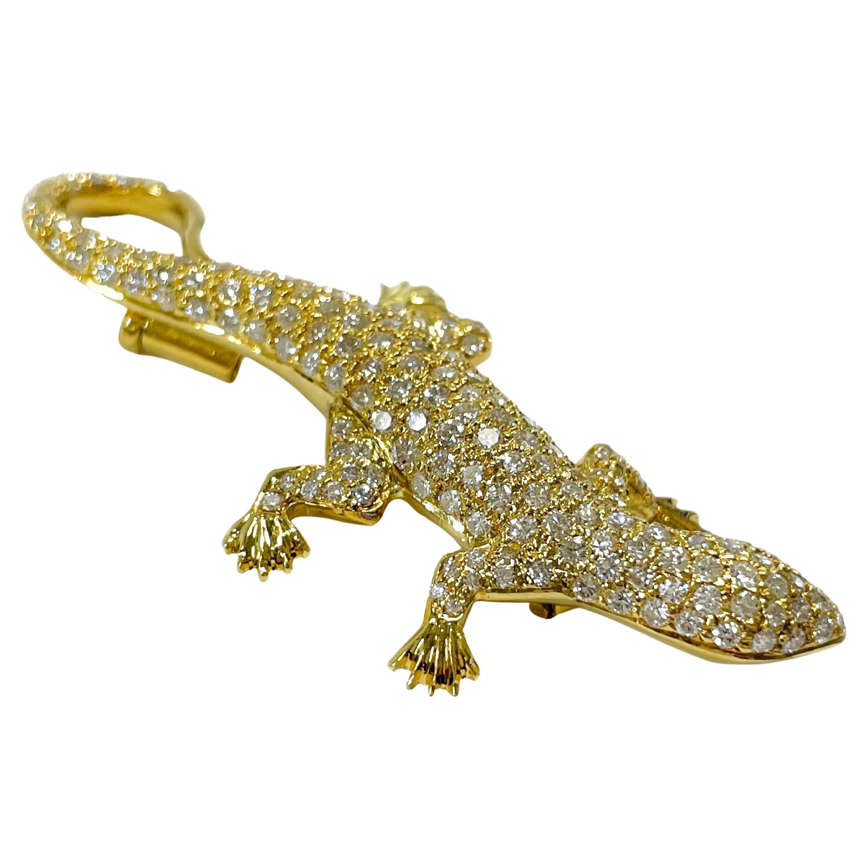 Yellow Gold Diamond Lizard Brooch/Pin