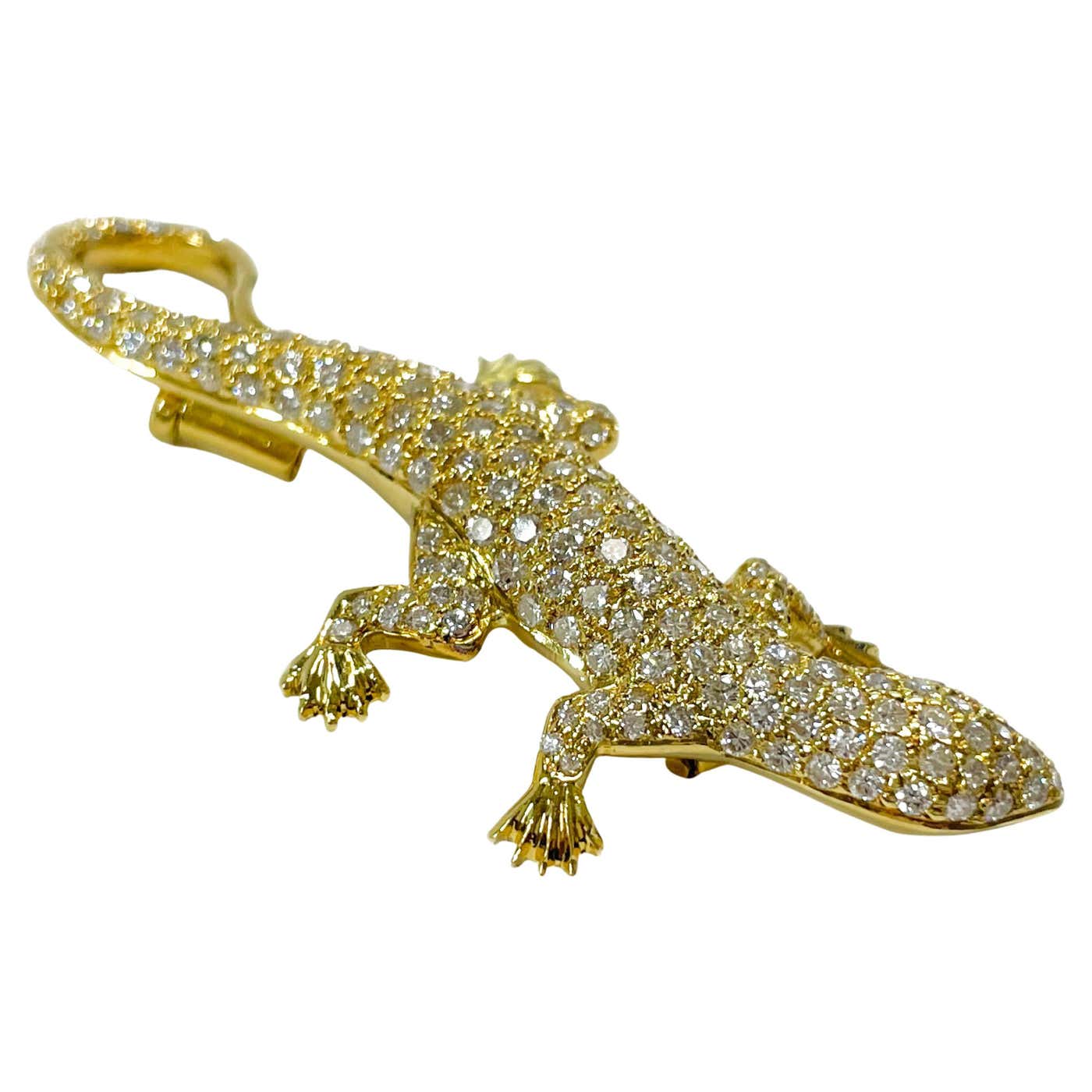 Yellow Gold Diamond Lizard Brooch/Pin For Sale at 1stDibs
