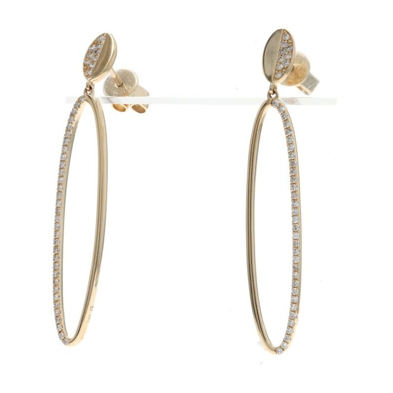 Yellow Gold Diamond Long Oval Dangle Earrings 14k Single .23ctw Pierced In New Condition For Sale In Greensboro, NC