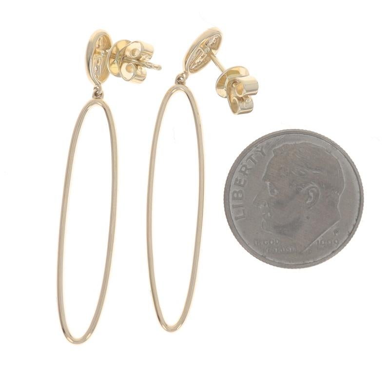 Women's Yellow Gold Diamond Long Oval Dangle Earrings 14k Single .23ctw Pierced For Sale