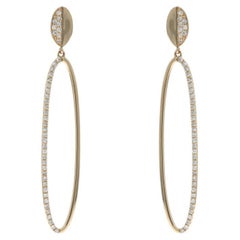 Yellow Gold Diamond Long Oval Dangle Earrings 14k Single .23ctw Pierced